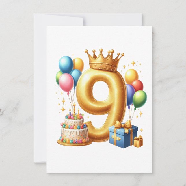 Golden 9th Birthday Card (Front)