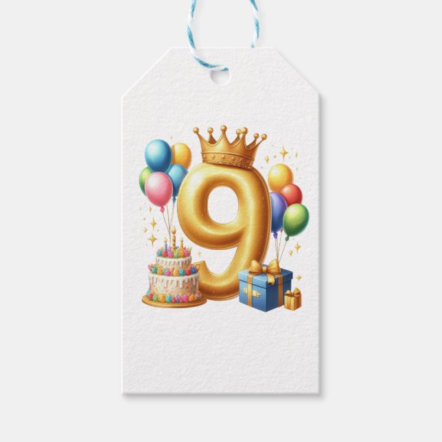 Golden 9th Birthday Gift Tags (Front)
