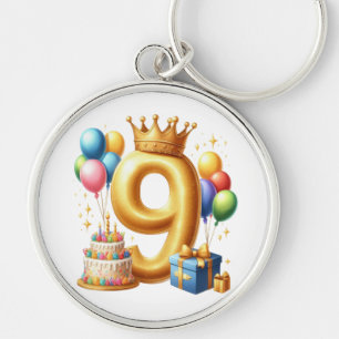 Golden 9th Birthday Keychain
