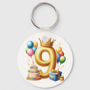 Golden 9th Birthday Keychain