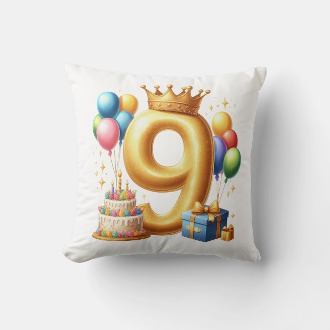 Golden 9th Birthday Throw Pillow (Front)