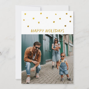 Golden Abstract Dots Happy Holidays Photo Two Side Holiday Card