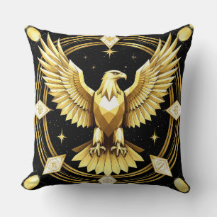 Golden Abstract Eagle Geometric Power Bird Throw Pillow