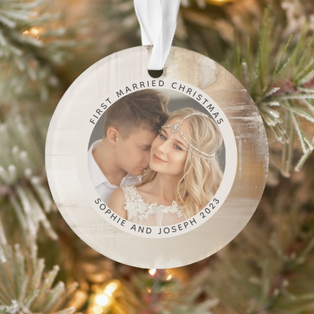 Golden Abstract | First Married Christmas Photo Ornament (Tree)