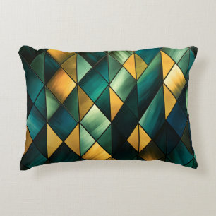 Golden Abstract Green Geometric Accent Pillow