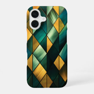 Golden Abstract Green Geometric  iPhone 16 Case