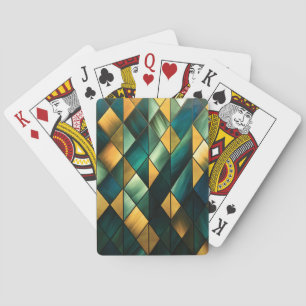 Golden Abstract Green Geometric  Playing Cards
