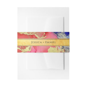 Golden Abstract Jewel Tone Art Wedding Invitation  Belly Band