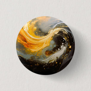 Golden Abstract Marble Modern Waves 1 Inch Round Button