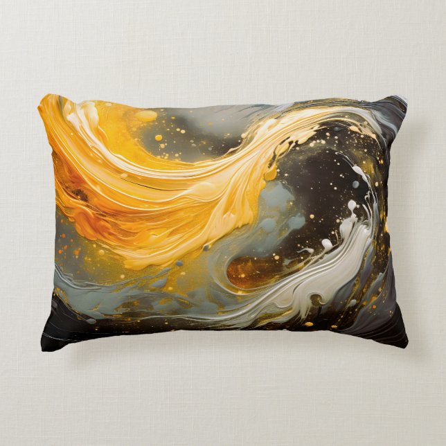 Golden Abstract Marble Modern Waves Accent Pillow (Front)