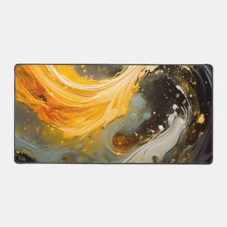 Golden Abstract Marble Modern Waves Desk Mat