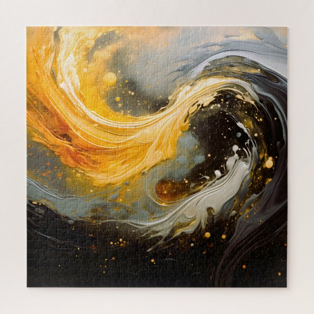 Golden Abstract Marble Modern Waves Jigsaw Puzzle (Vertical)