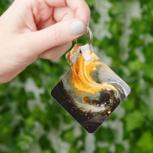 Golden Abstract Marble Modern Waves Keychain
