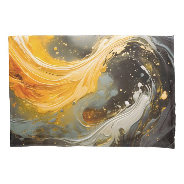 Golden Abstract Marble Modern Waves Pillowcase (Front)