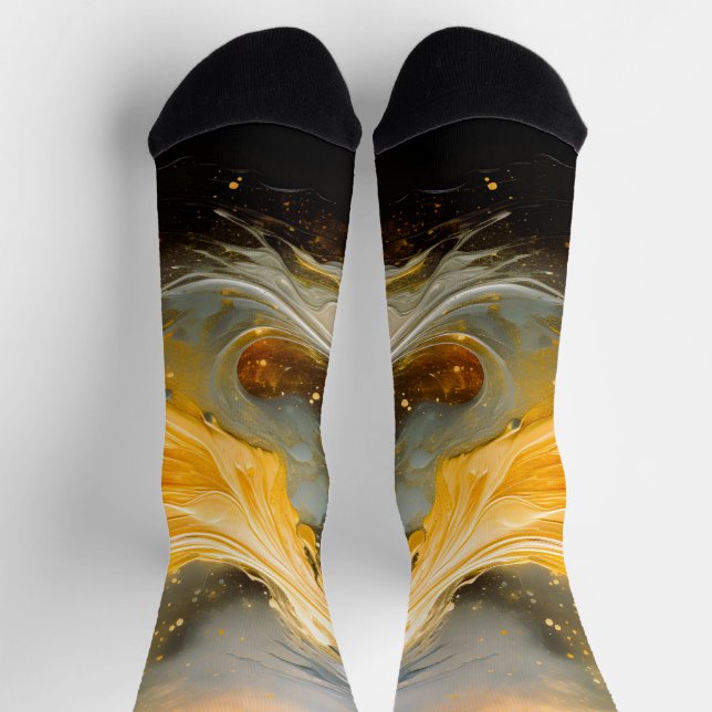 Golden Abstract Marble Modern Waves Socks (Top)