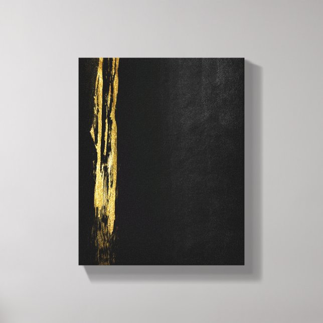 Golden Abstract Painting Black Background Canvas Print (Front)