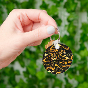 Golden Abstract Swirl Pattern Keychain