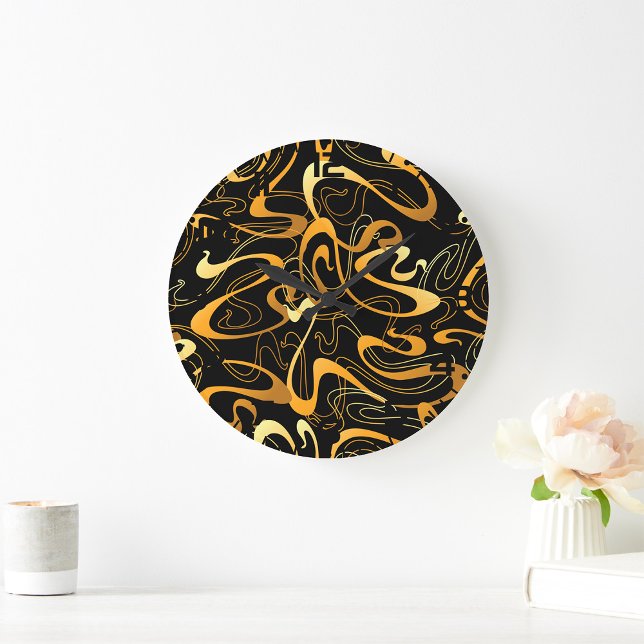 Golden Abstract Swirl Pattern Large Clock (Creator Uploaded)