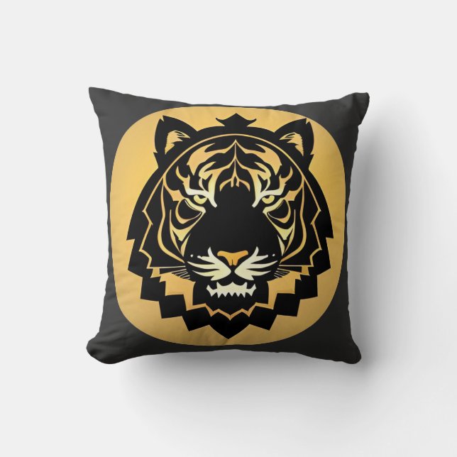 Golden Abstract Tiger Illustration Throw Pillow (Front)