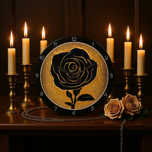 Golden Accent Black Rose  Large Clock (Creator Uploaded)