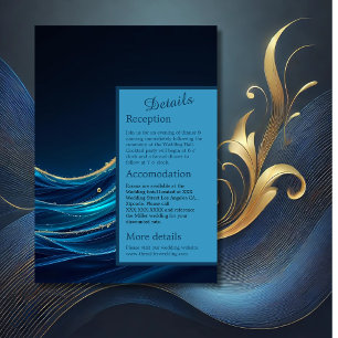 Golden Accented Abstract Ocean Waves wedding Enclosure Card