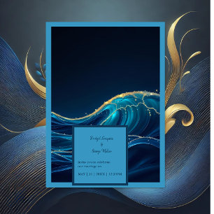 Golden Accented Abstract Ocean Waves wedding Invitation