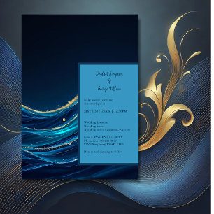 Golden Accented Abstract Ocean Waves wedding Invitation