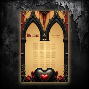 Golden accents, red roses, and a heart:  poster