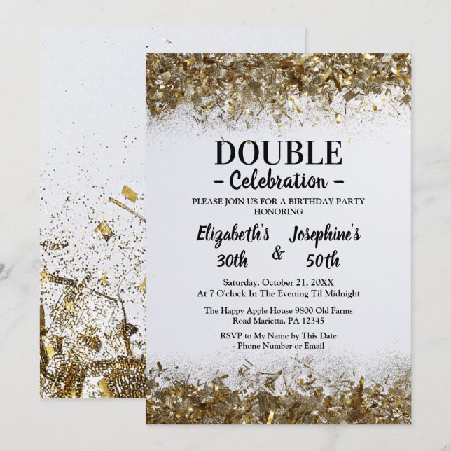 Golden Adult Joint Double Birthday Celebration  Invitation (Front/Back)