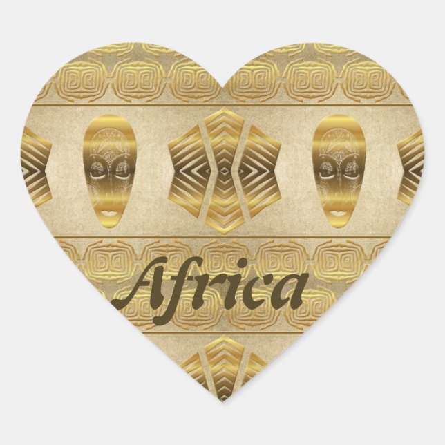 Golden Africa. Tribal mask golden pattern. Heart Sticker (Front)