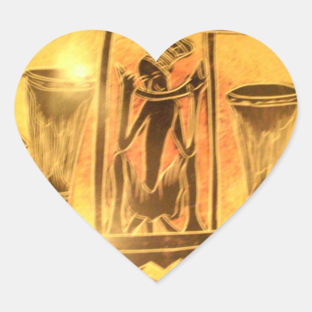 Golden African Ethnic Art Print Design Heart Sticker (Front)