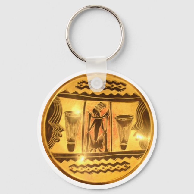 Golden African Ethnic Art Print Design Keychain (Front)