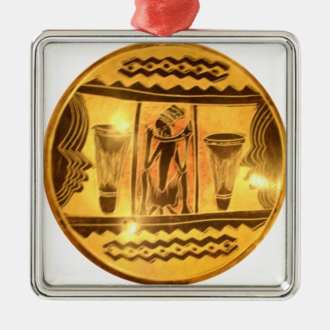 Golden African Ethnic Art Print Design Metal Ornament (Front)