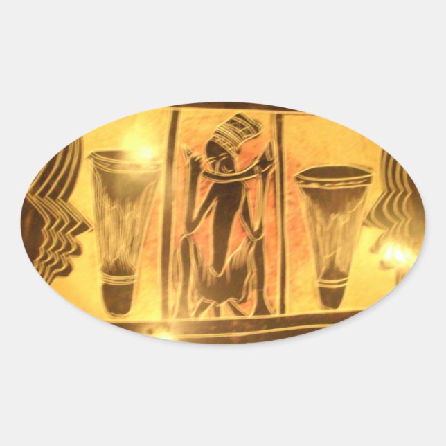 Golden African Ethnic Art Print Design Oval Sticker (Front)