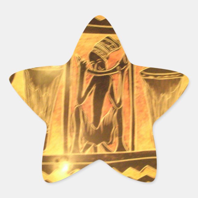 Golden African Ethnic Art Print Design Star Sticker (Front)