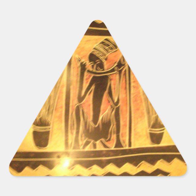 Golden African Ethnic Art Print Design Triangle Sticker (Front)