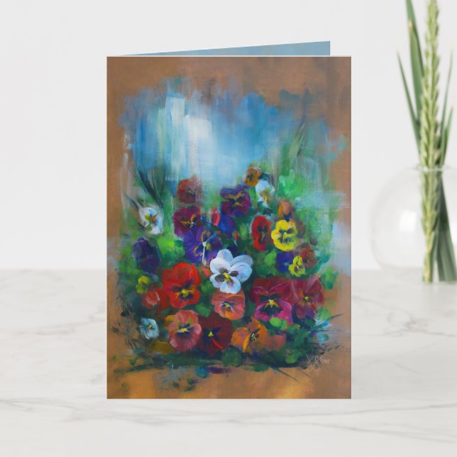 Golden Afternoon Pansies Thank You Card (Front)