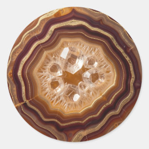 Golden Agate Geode Quartz Crystal Closeup Classic Round Sticker
