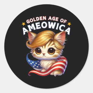 Golden Age Of Ameowica Cute Cat Kitten Wavy Hair J Classic Round Sticker