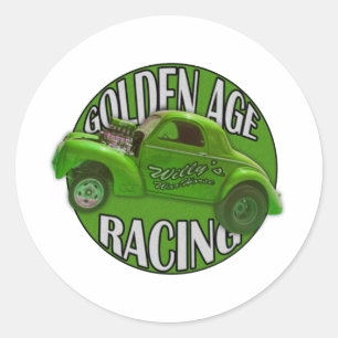 Golden Age Willys Gasser Drag Racing Lime Classic Round Sticker