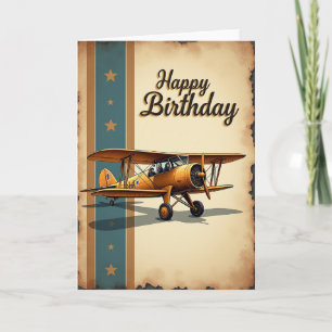 Golden Airplane Happy Birthday Card