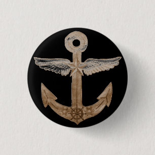 Golden Airship Anchor 1 Inch Round Button