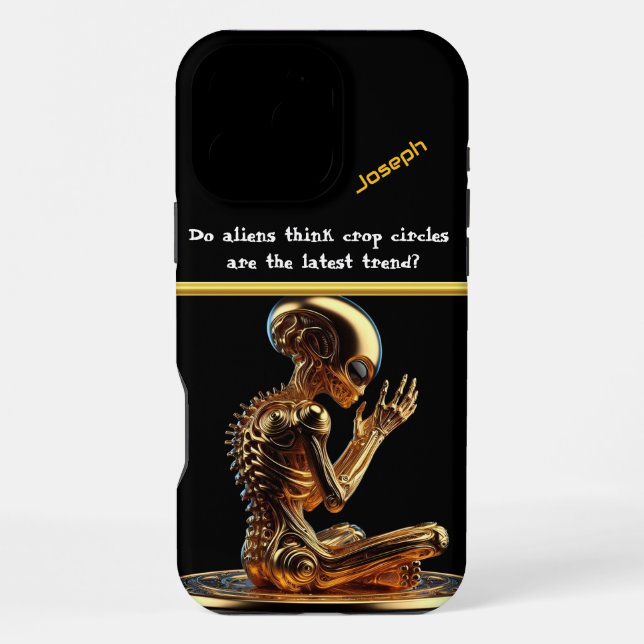 Golden Alien Contemplates Existence iPhone Case (Back)