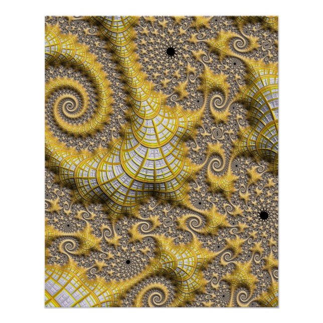 Golden Alien Sea Creatures Fractal Abstract Art  Poster (Front)