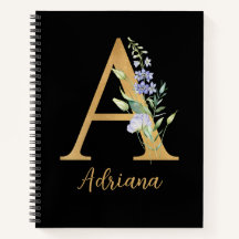 Golden Alphabet A With Flower Personalized