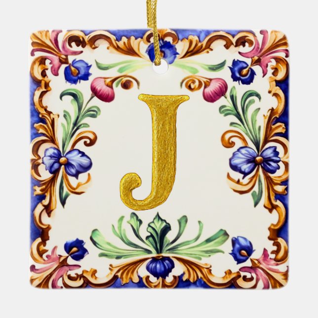 Golden Alphabet – Letter J Ceramic Ornament (Front)