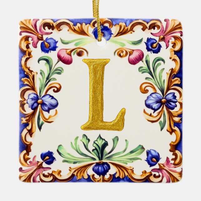 Golden Alphabet – Letter L Ceramic Ornament (Front)