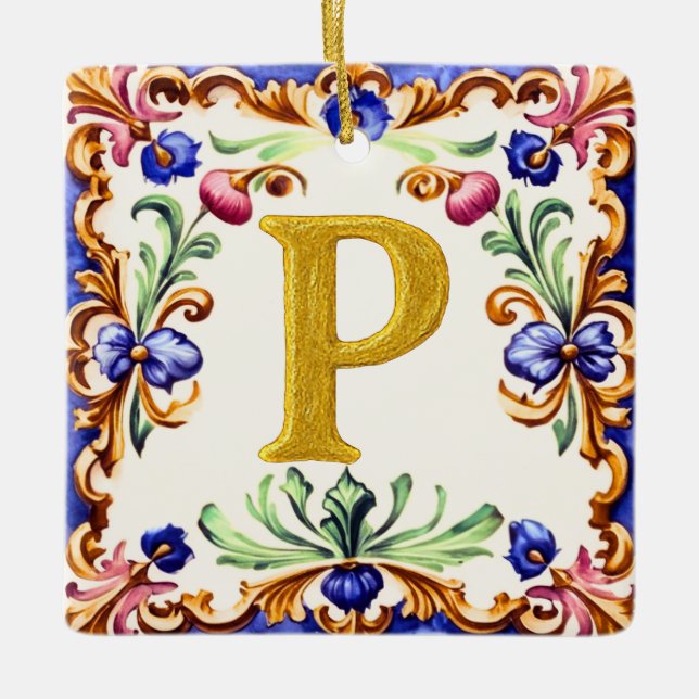 Golden Alphabet – Letter P Ceramic Ornament (Front)