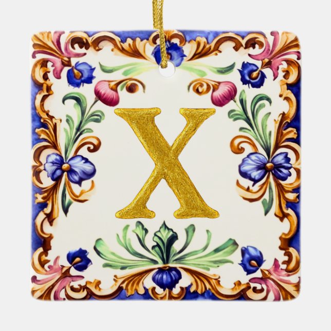 Golden Alphabet – Letter X Ceramic Ornament (Front)