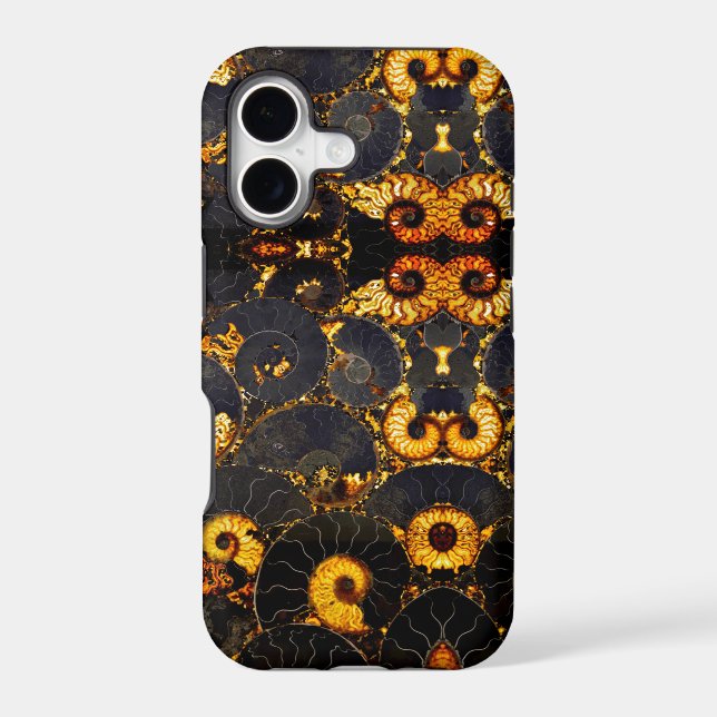 Golden Amber black Nautilus shell pattern, fossil  (Back)
